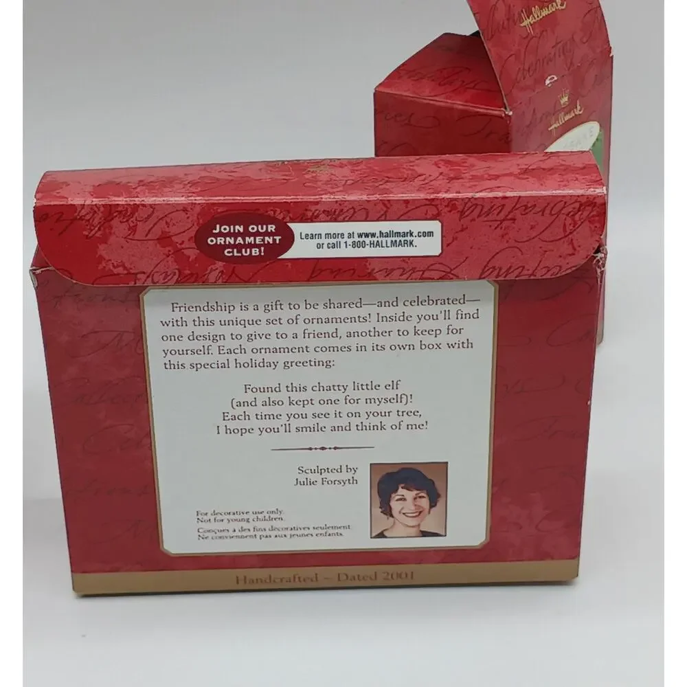 2001 Hallmark Keepsake Ornaments Friendship Friendly Elves Set of 2